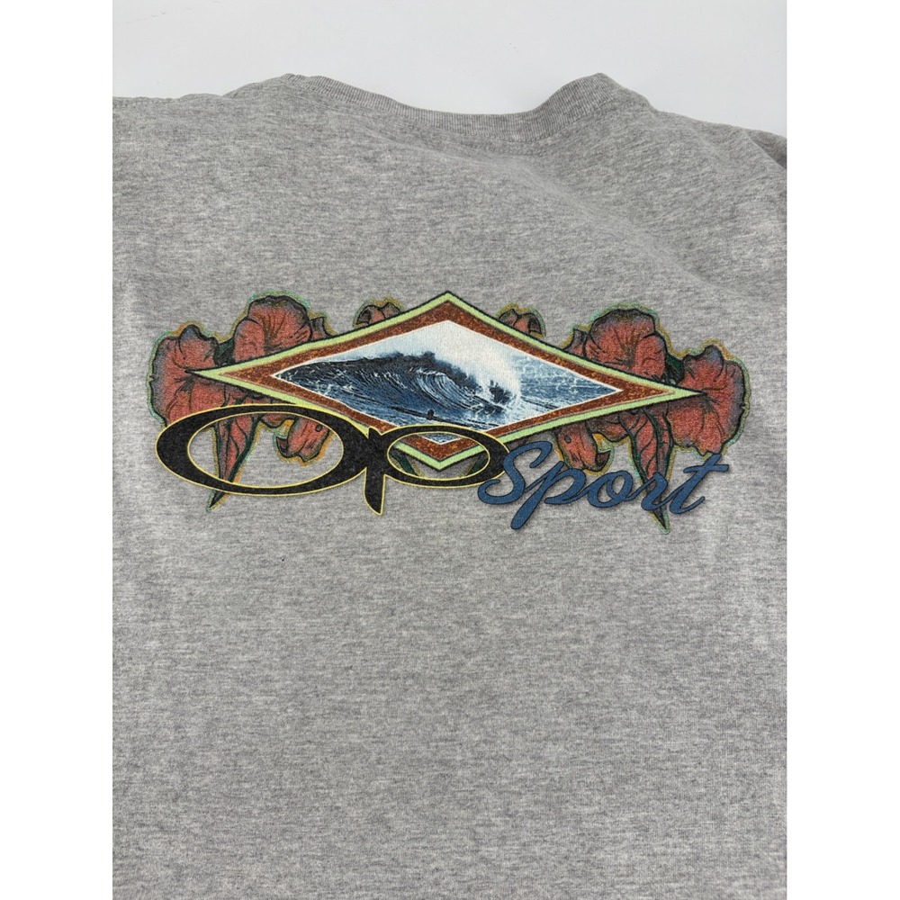 Vtg 90s Ocean Pacific OP Sport T Shirt XL Single Stitch Made In USA Gray Surf